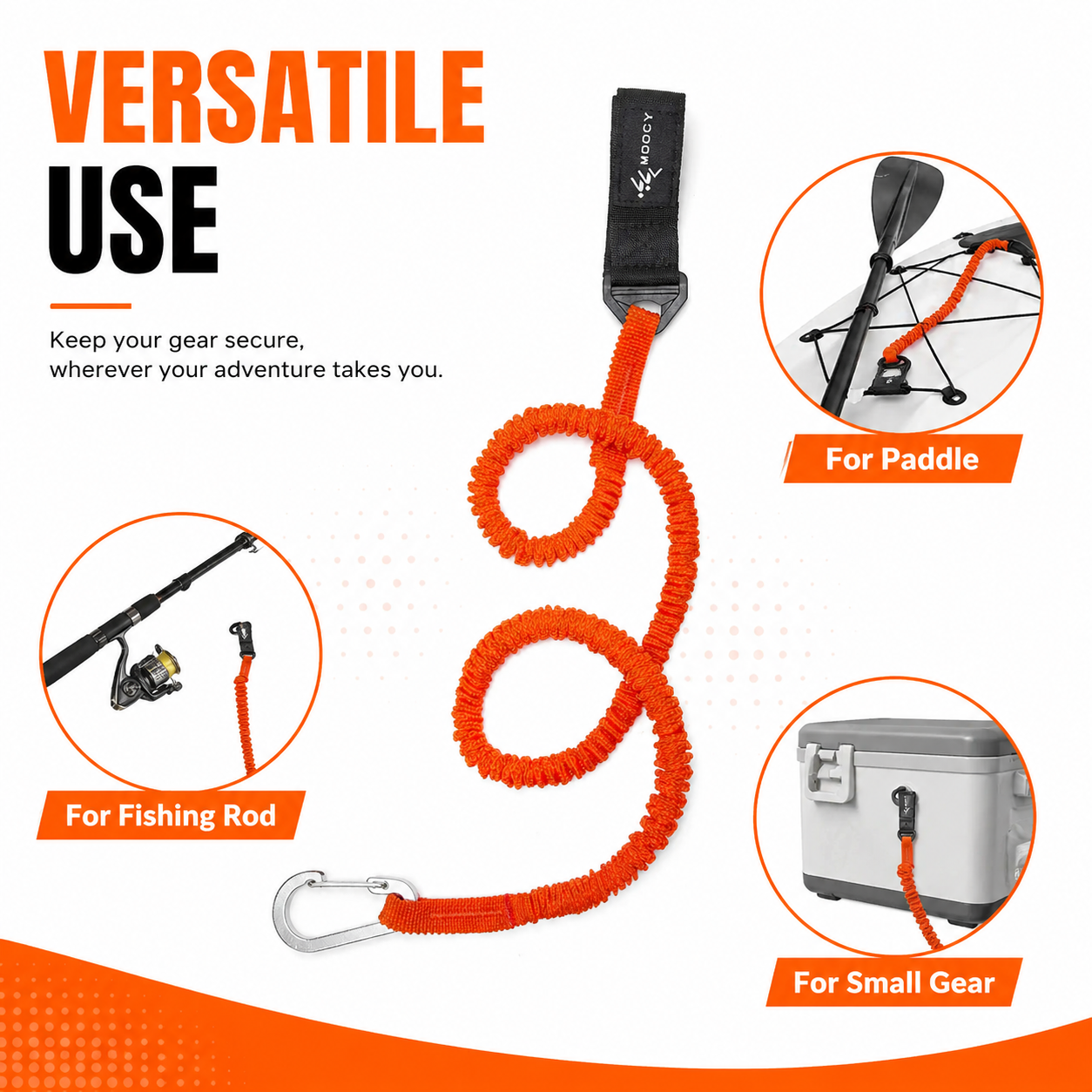 Fishing Kayak Paddle Leash - Coiled Paddle Leash Orange Kayak Fishing