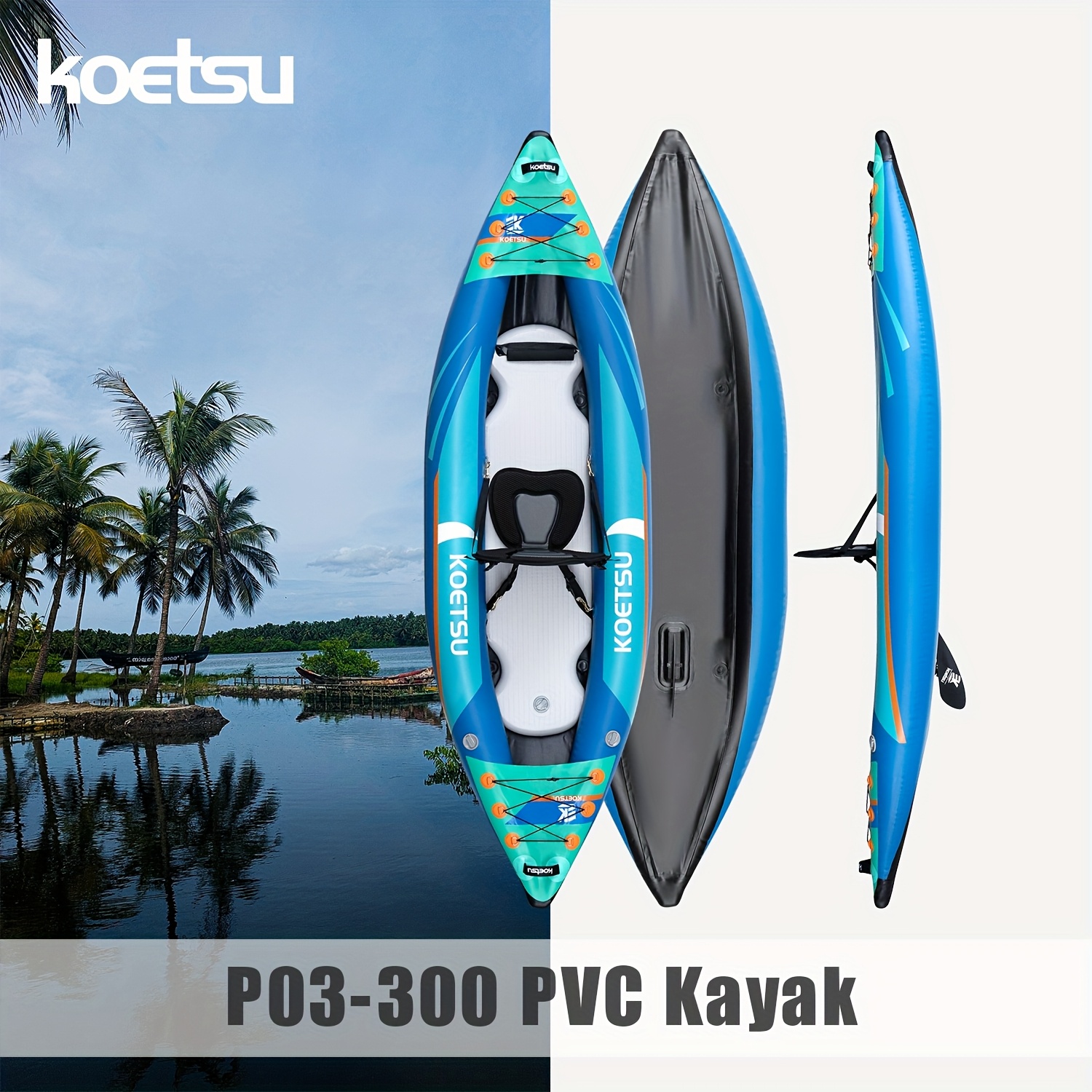 Fishing Kayak Inflatable - KOETSU P03 brushed inflatable kayak single